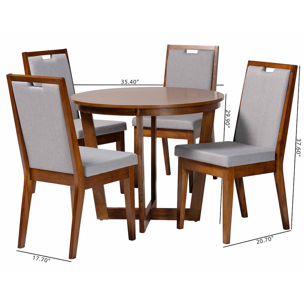 Ana Modern Grey and Walnut Brown Wood 5-Piece Dining Set