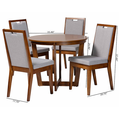 Ana Modern Grey and Walnut Brown Wood 5-Piece Dining Set