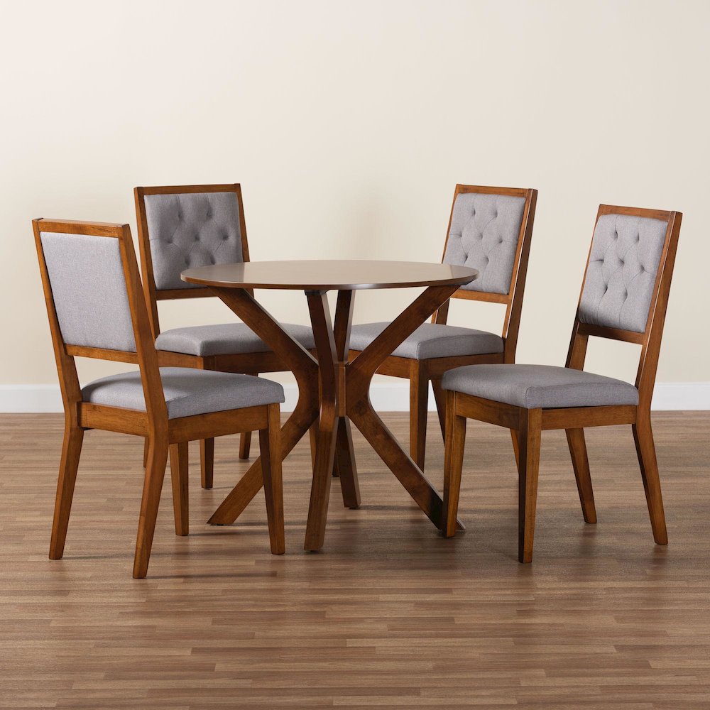Mana Modern Grey and Walnut Brown Wood 5-Piece Dining Set