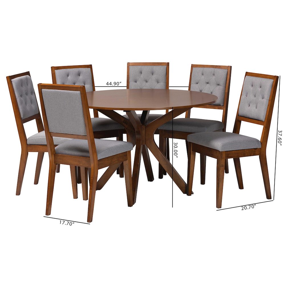 Mana Modern Grey and Walnut Brown Wood 7-Piece Dining Set