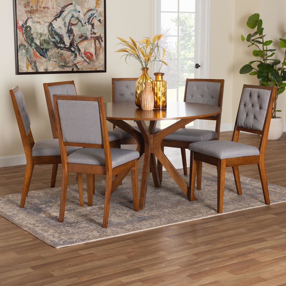Mana Modern Grey and Walnut Brown Wood 7-Piece Dining Set