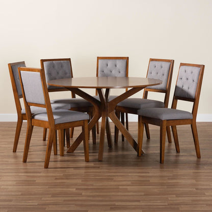 Mana Modern Grey and Walnut Brown Wood 7-Piece Dining Set