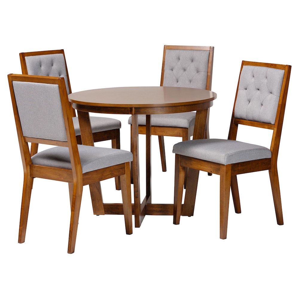 Kala Modern Grey and Walnut Brown Wood 5-Piece Dining Set
