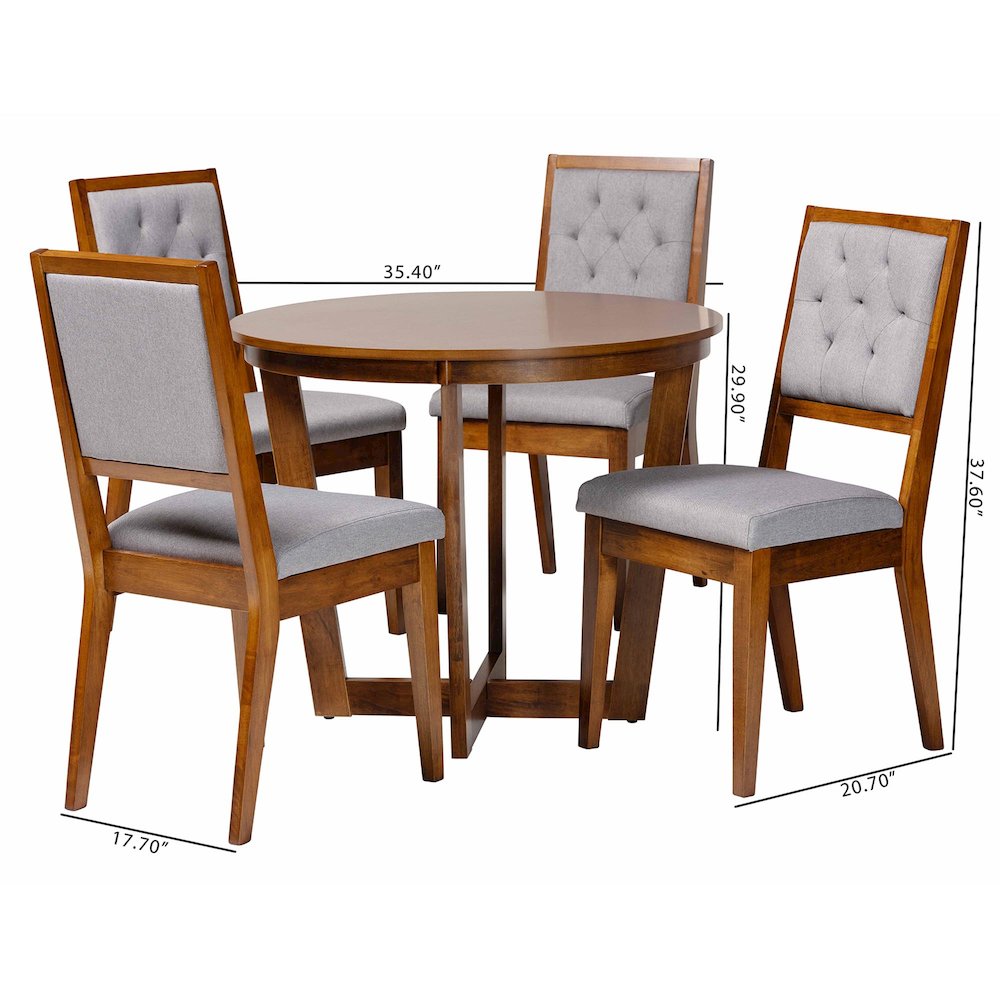 Kala Modern Grey and Walnut Brown Wood 5-Piece Dining Set