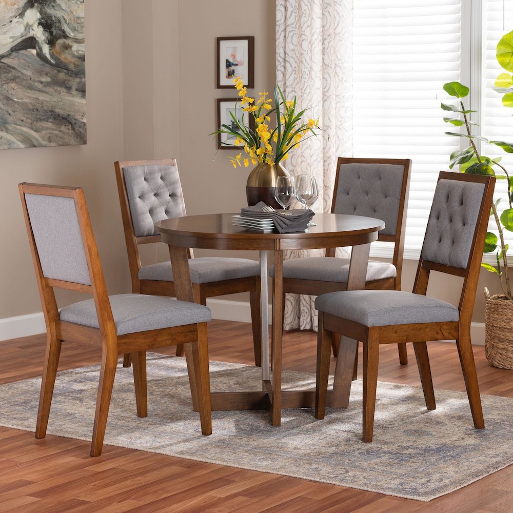 Kala Modern Grey and Walnut Brown Wood 5-Piece Dining Set