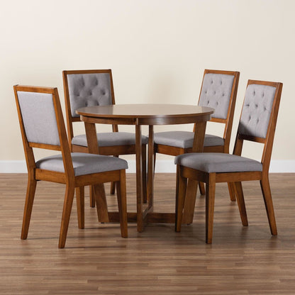 Kala Modern Grey and Walnut Brown Wood 5-Piece Dining Set