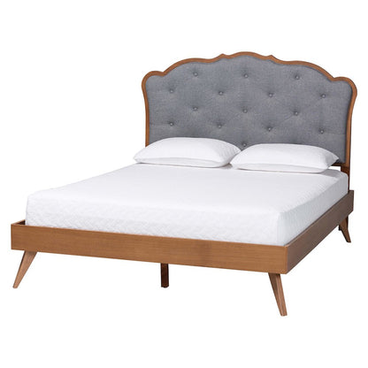 Aithan Platform Bed - Mid-Century Modern Bed with Upholstered Headboard, Queen