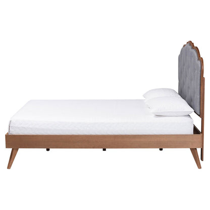 Aithan Platform Bed - Mid-Century Modern Bed with Upholstered Headboard, Queen