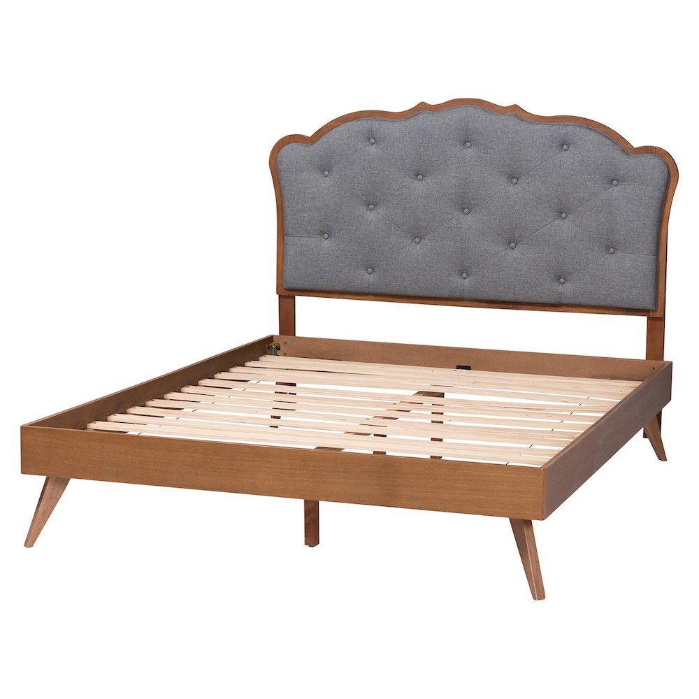 Aithan Platform Bed - Mid-Century Modern Bed with Upholstered Headboard, Queen