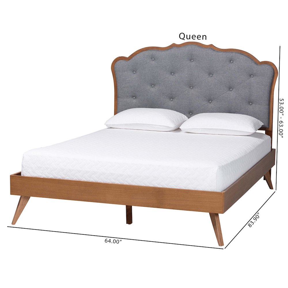 Aithan Platform Bed - Mid-Century Modern Bed with Upholstered Headboard, Queen