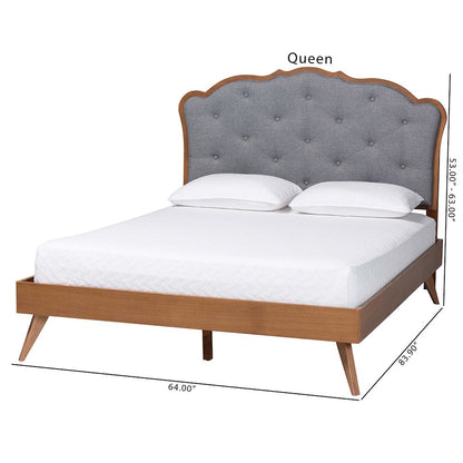 Aithan Platform Bed - Mid-Century Modern Bed with Upholstered Headboard, Queen