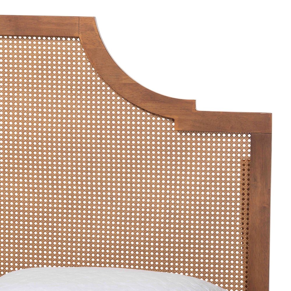 Rodolfo Platform Bed - Mid-Century Modern Bed with Woven Rattan Headboard, Queen