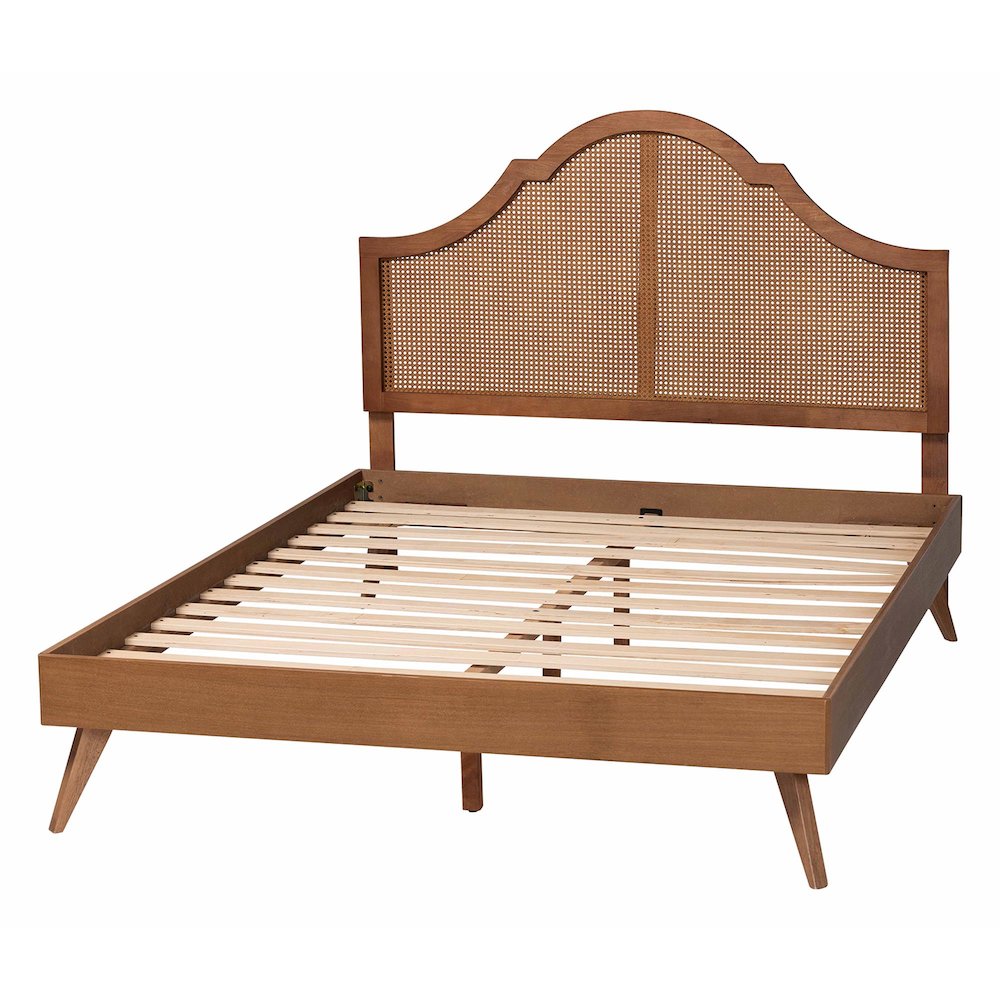 Alecia Mid-Century Ash Walnut Wood Queen Size Platform Bed