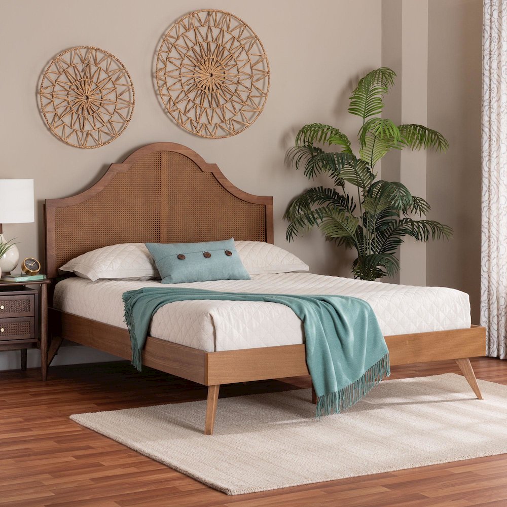Alecia Mid-Century Ash Walnut Wood Queen Size Platform Bed
