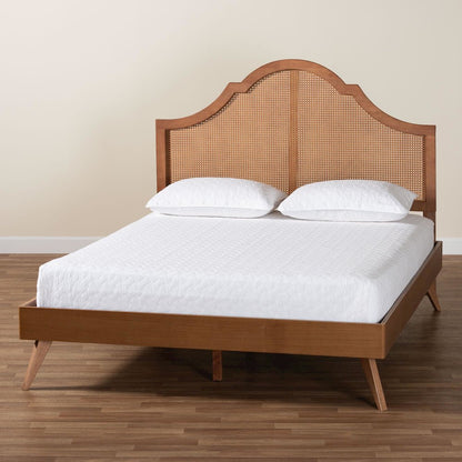 Alecia Mid-Century Ash Walnut Wood Queen Size Platform Bed