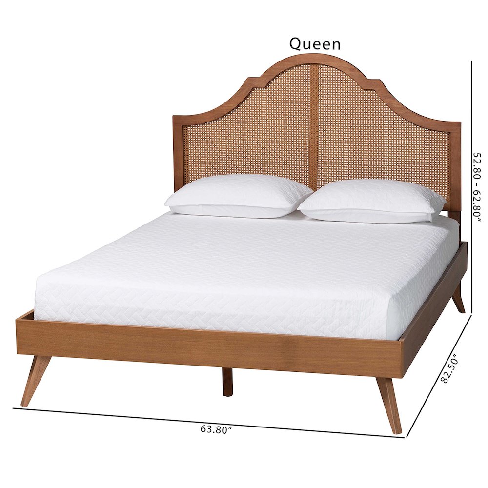 Alecia Mid-Century Ash Walnut Wood Queen Size Platform Bed