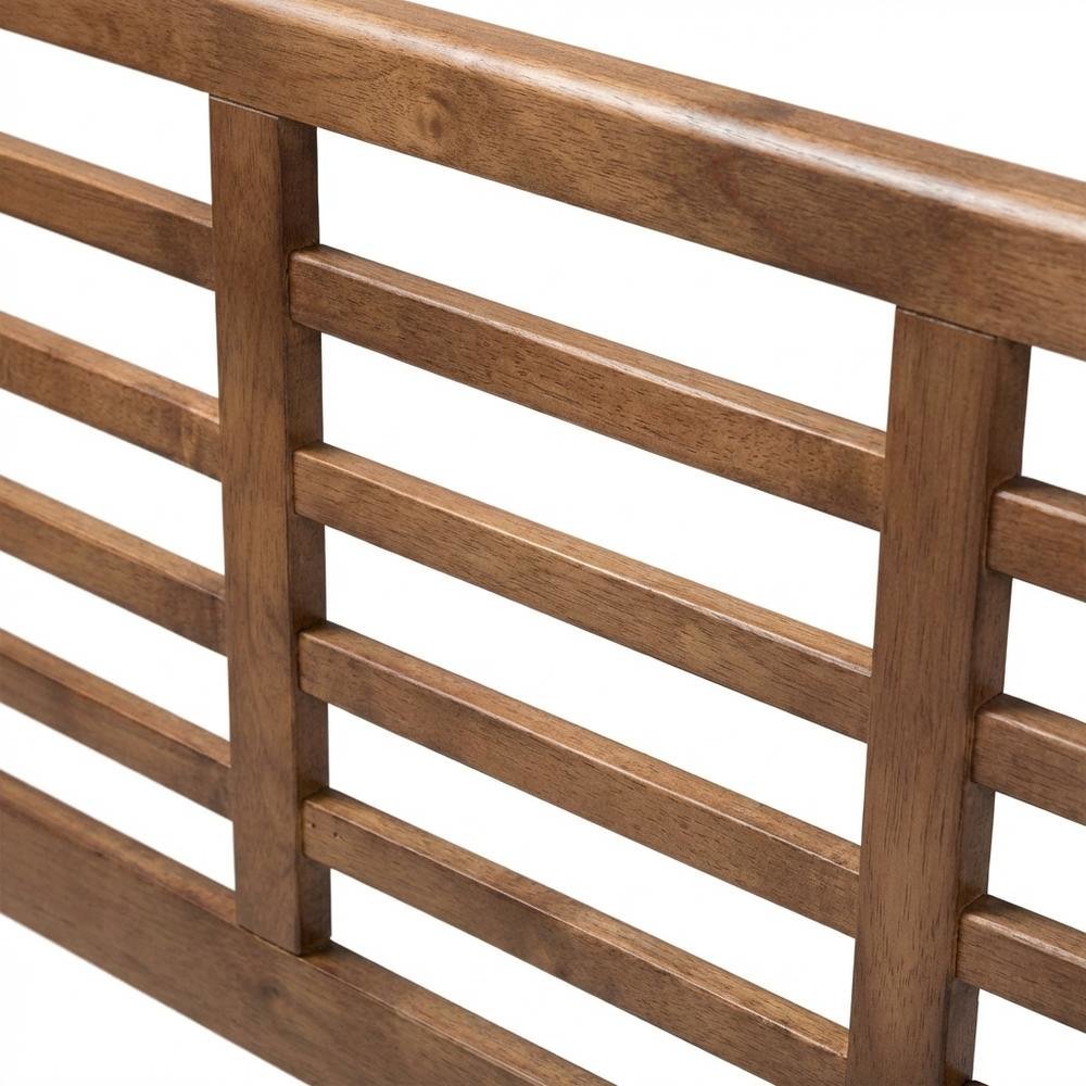 Walnut Brown Rubberwood Queen Headboard with Open Slat Design Mid-Century Style