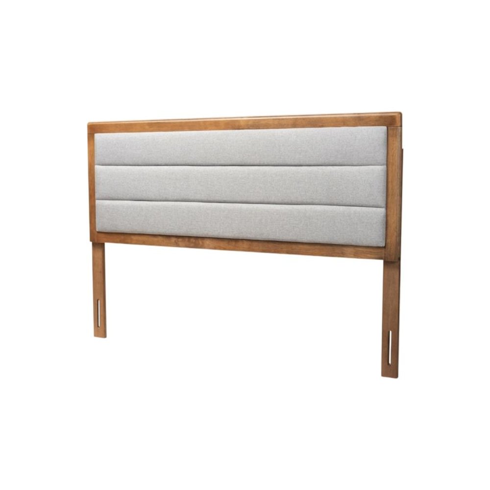 Walnut Brown Wood Queen Headboard with Channel Tufted Fabric Foam Upholstery