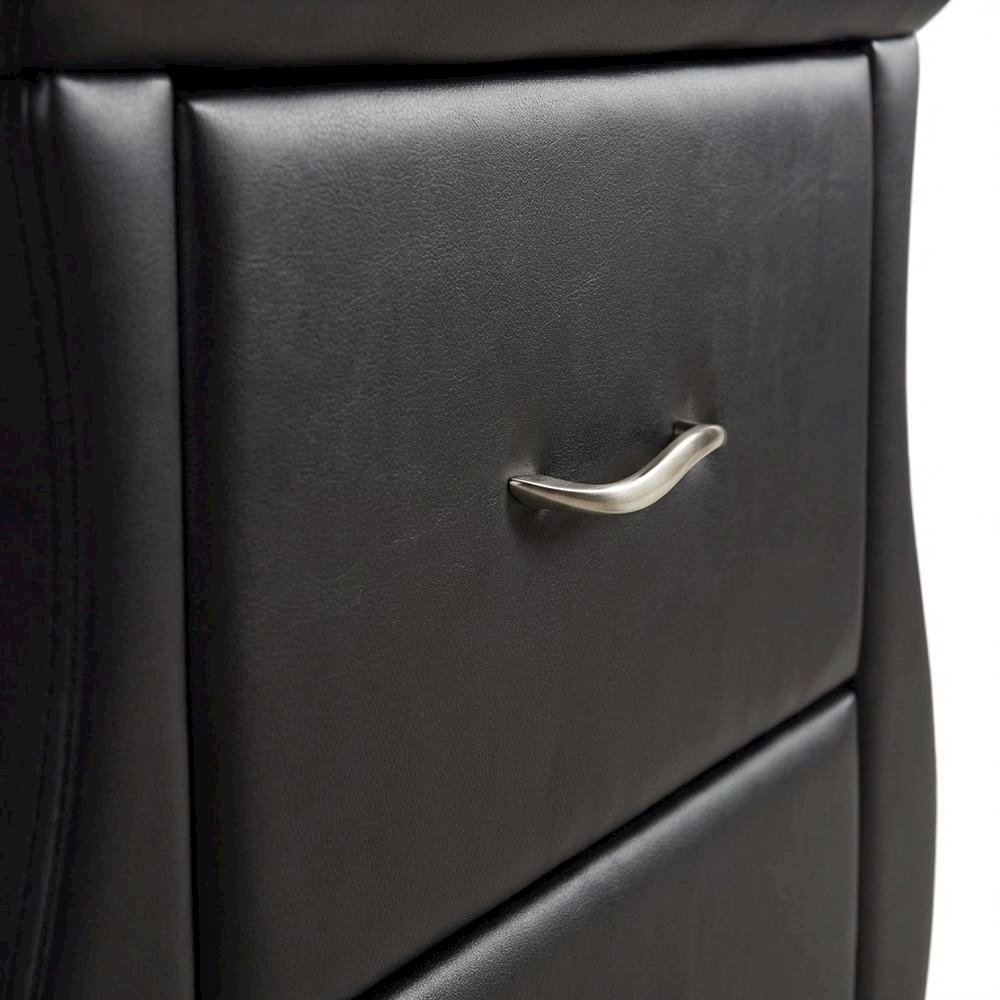Contemporary Black Faux Leather Nightstand with Hardwood Base