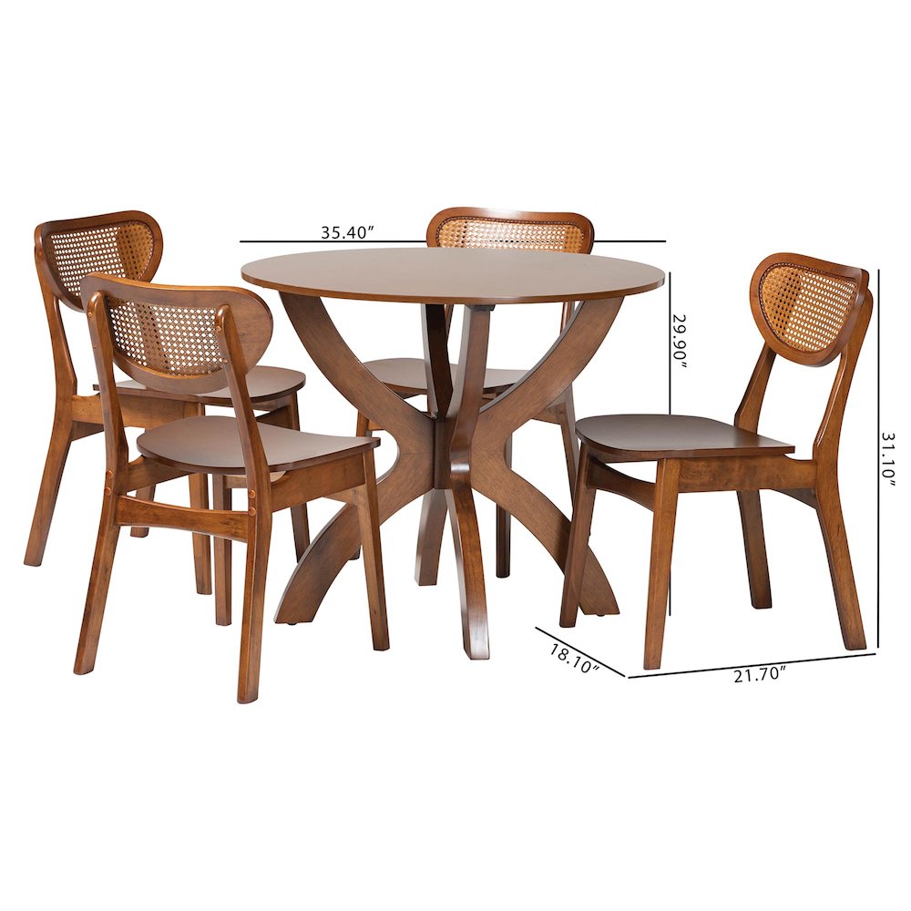 Kenna 5-Piece Dining Set - Mid-Century Modern Round Table and Chair Set