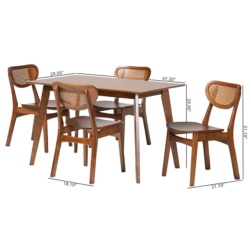 Kristy 5-Piece Dining Set - Mid-Century Modern Rectangle Table and Chair Set