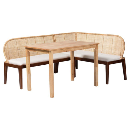 Okinawa 3-Piece Dining Nook Set - L-Shaped Rattan Corner Benches