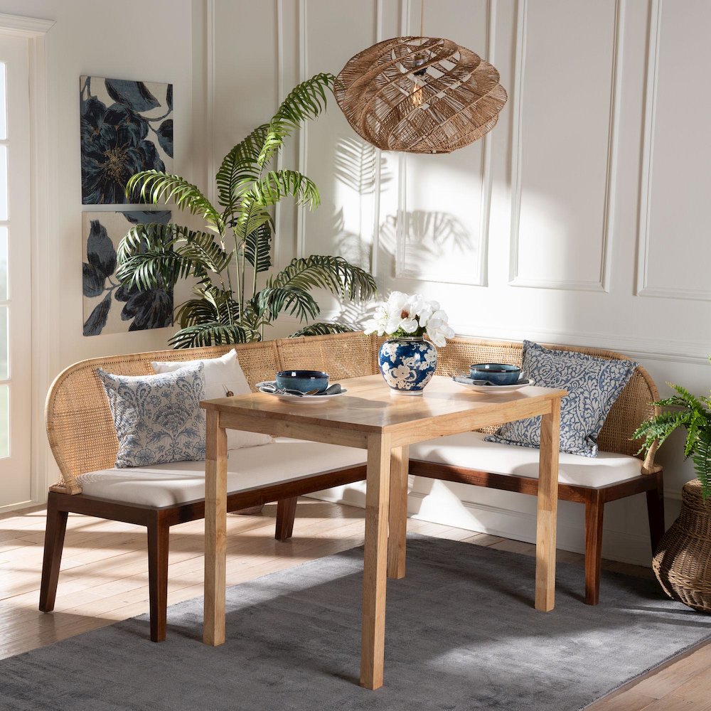 Okinawa 3-Piece Dining Nook Set - L-Shaped Rattan Corner Benches