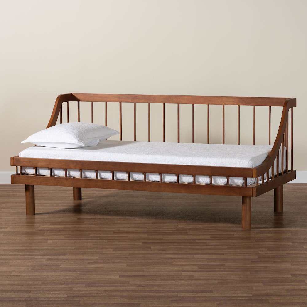 Helio Mid-Century Modern Walnut Brown Finished Wood Twin Daybed