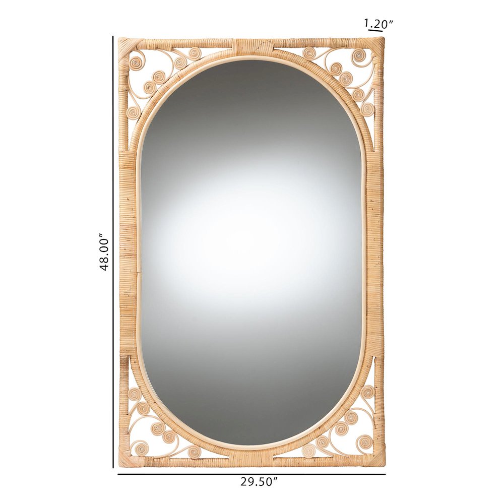 Isley Modern Bohemian Natural Brown Rattan Accent Wall Mirror