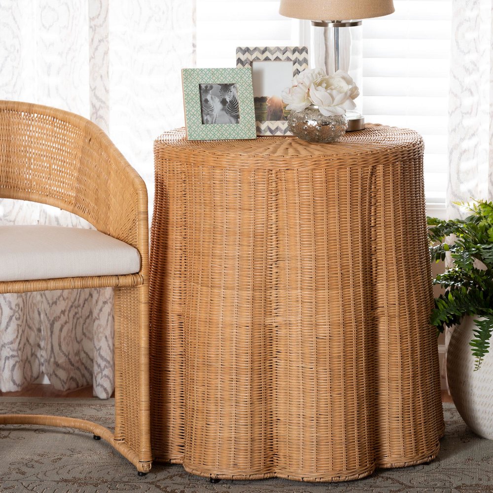 Palm Bohemian Honey Scallop Rattan Console Table