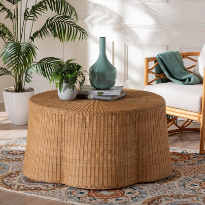 Palm Bohemian Honey Scallop Rattan Coffee Table