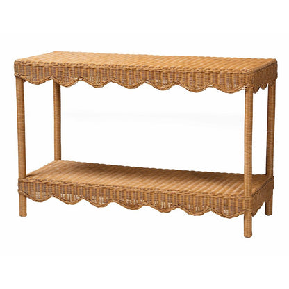 Oteria Bohemian Light Honey Scalloped Rattan Console Table