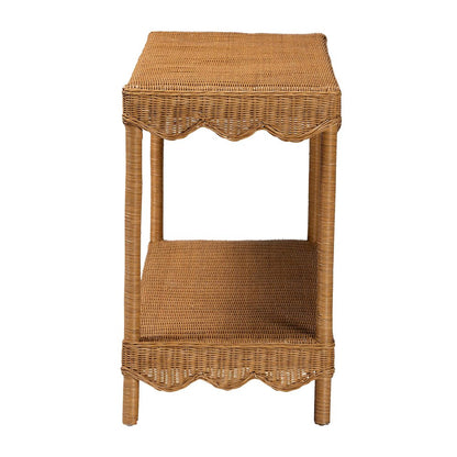 Oteria Bohemian Light Honey Scalloped Rattan Console Table