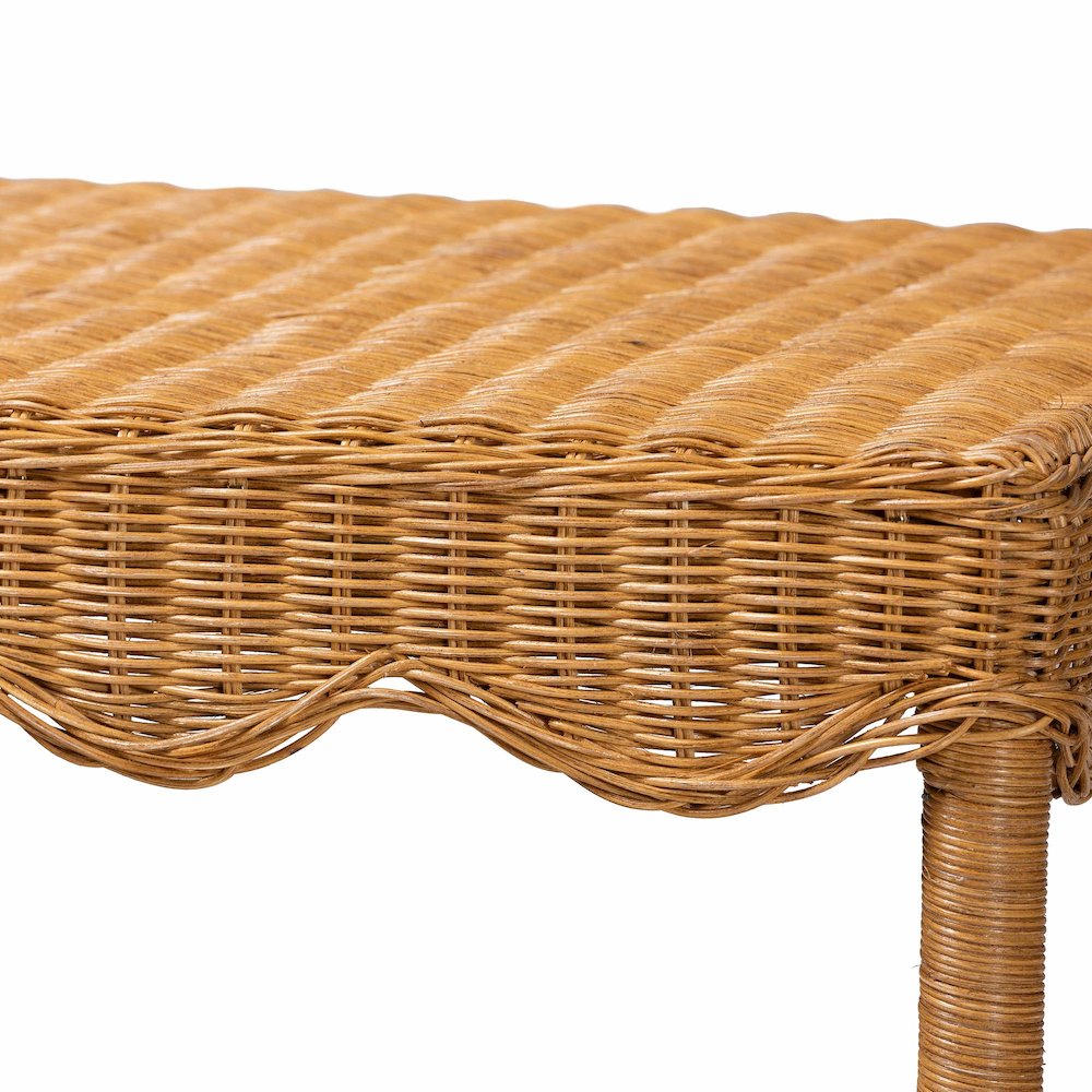 Oteria Bohemian Light Honey Scalloped Rattan Console Table