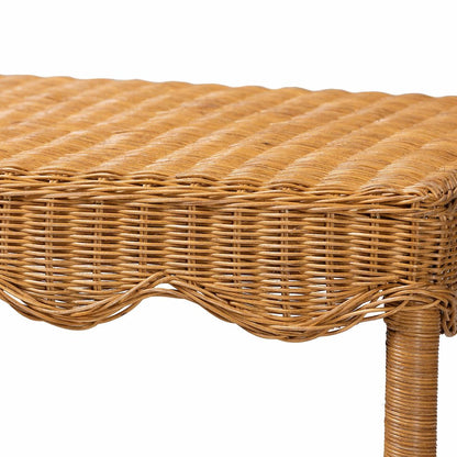 Oteria Bohemian Light Honey Scalloped Rattan Console Table