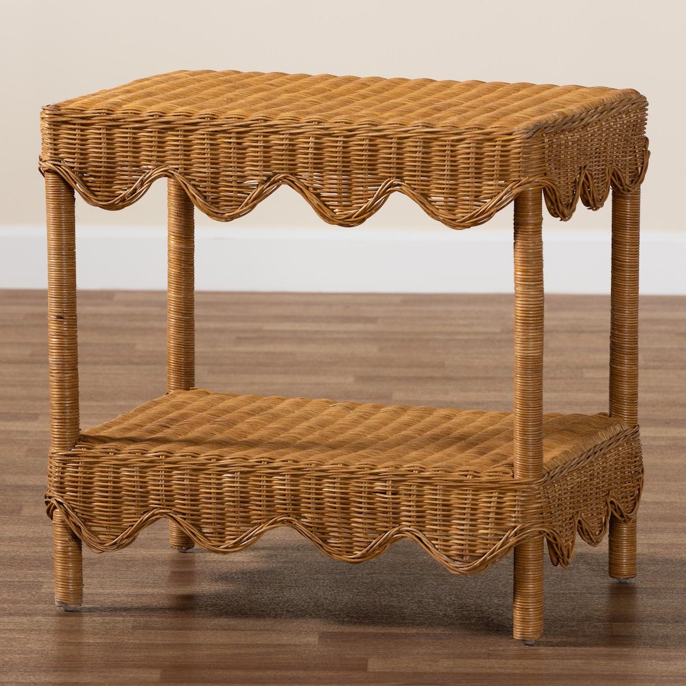 Oteria Bohemian Light Honey Scalloped Rattan Side Table
