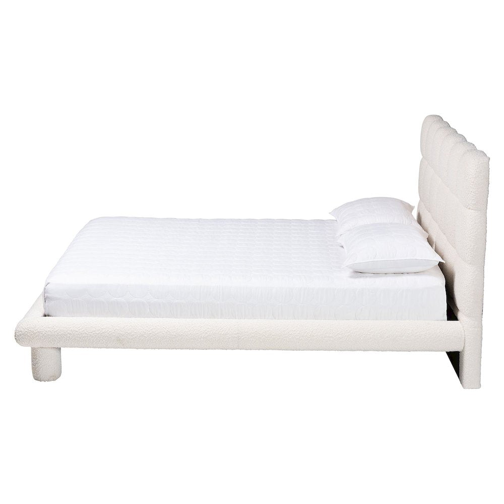 Ralayna Modern Luxe Ivory Boucle Fabric Queen Size Bed