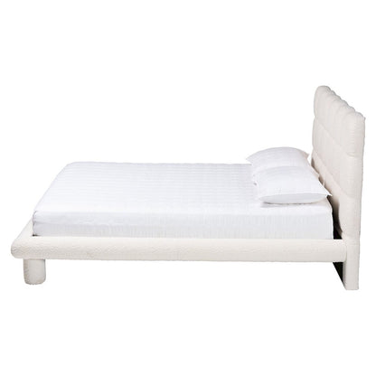 Ralayna Modern Luxe Ivory Boucle Fabric Queen Size Bed
