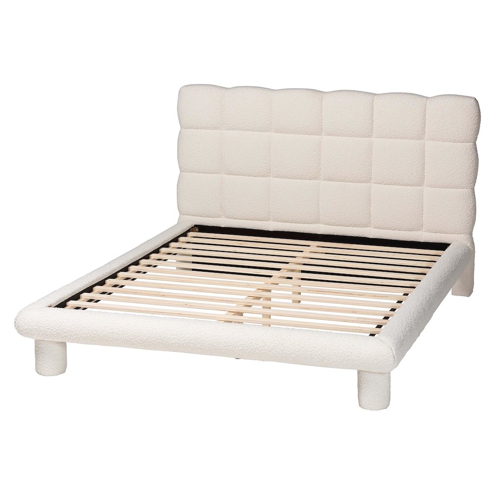 Ralayna Modern Luxe Ivory Boucle Fabric Queen Size Bed