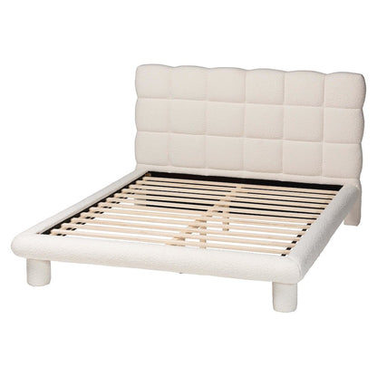 Ralayna Modern Luxe Ivory Boucle Fabric Queen Size Bed