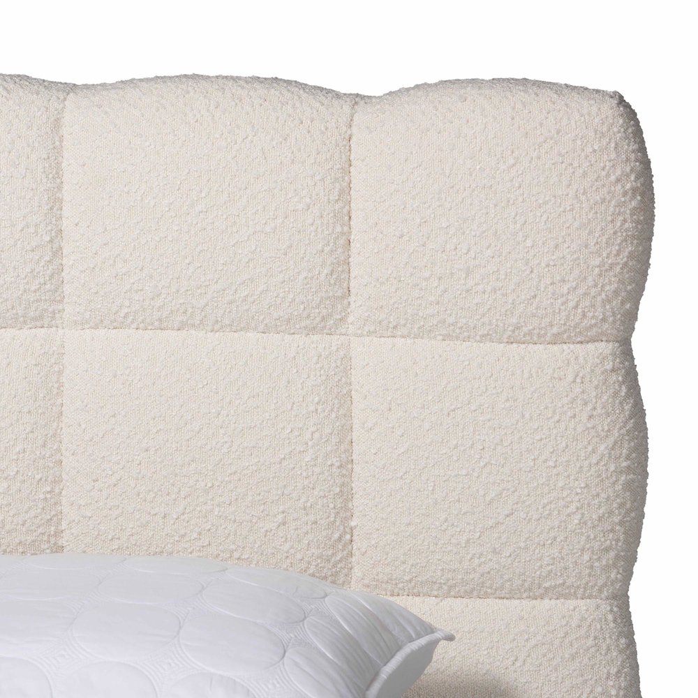 Ralayna Modern Luxe Ivory Boucle Fabric Queen Size Bed