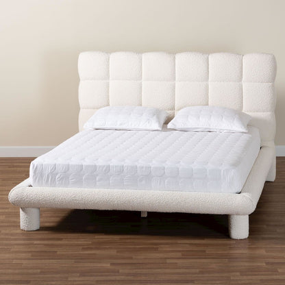 Ralayna Modern Luxe Ivory Boucle Fabric Queen Size Bed