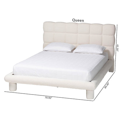 Ralayna Modern Luxe Ivory Boucle Fabric Queen Size Bed