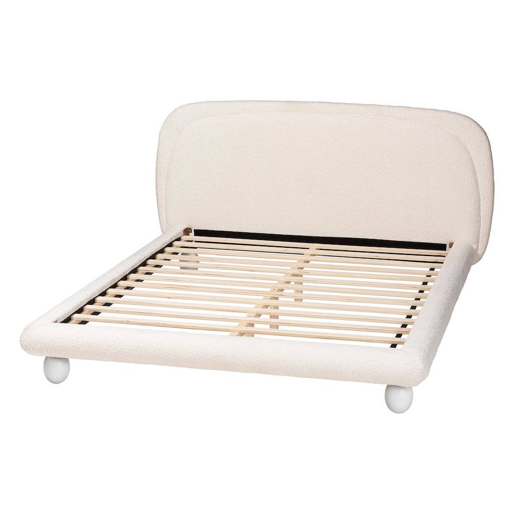 Eladio Modern Luxe Ivory Boucle Fabric Queen Size Bed