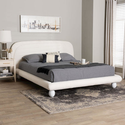 Eladio Modern Luxe Ivory Boucle Fabric Queen Size Bed