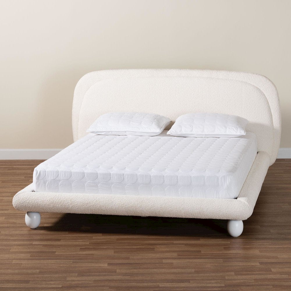 Eladio Modern Luxe Ivory Boucle Fabric Queen Size Bed