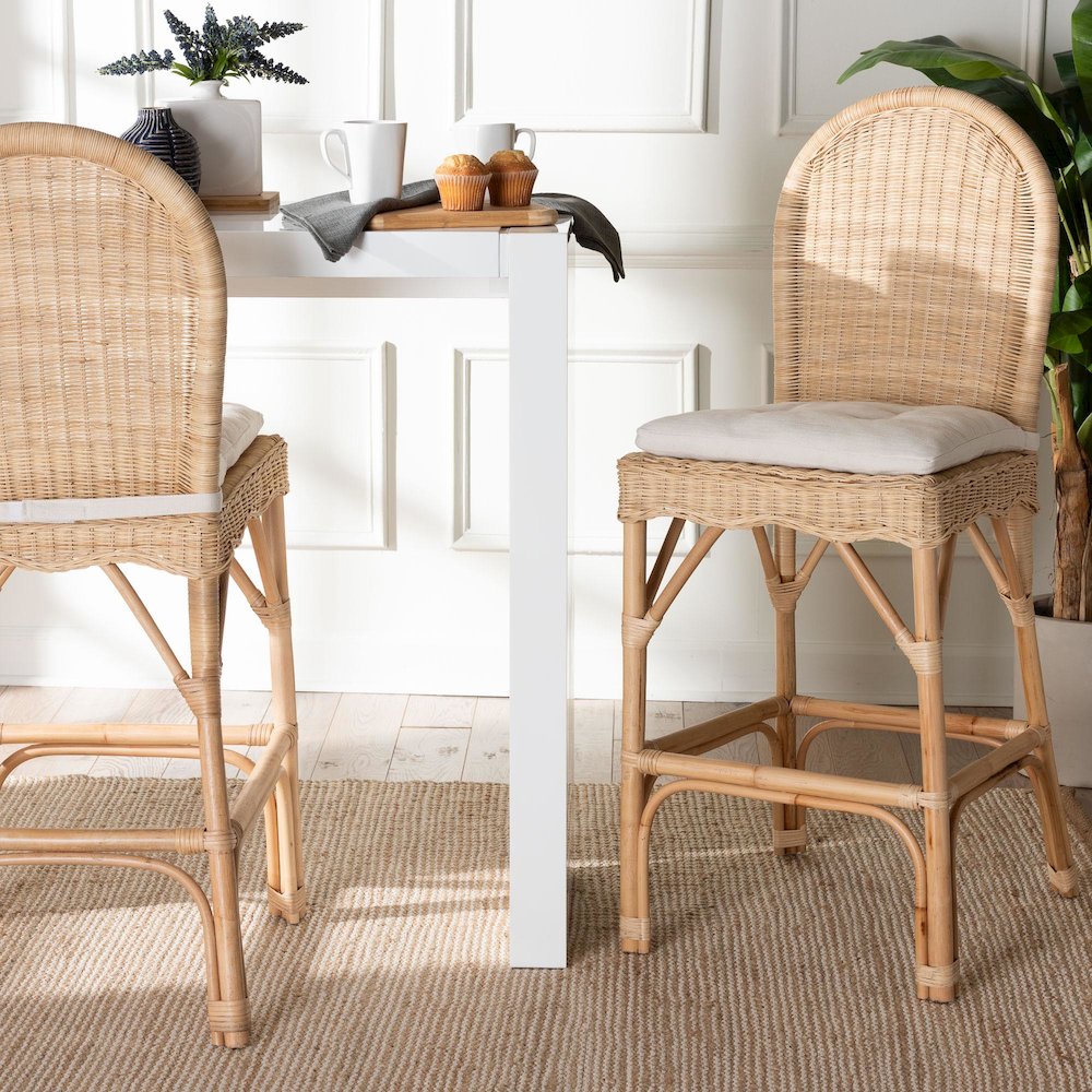 Bilu Bohemian Natural Rattan 2-Piece Bar Stool Set