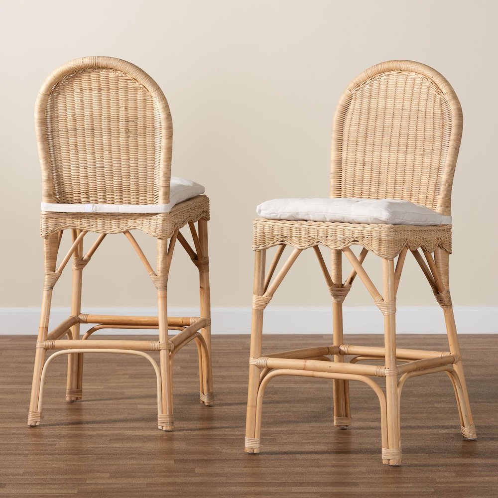 Bilu Bohemian Natural Rattan 2-Piece Bar Stool Set