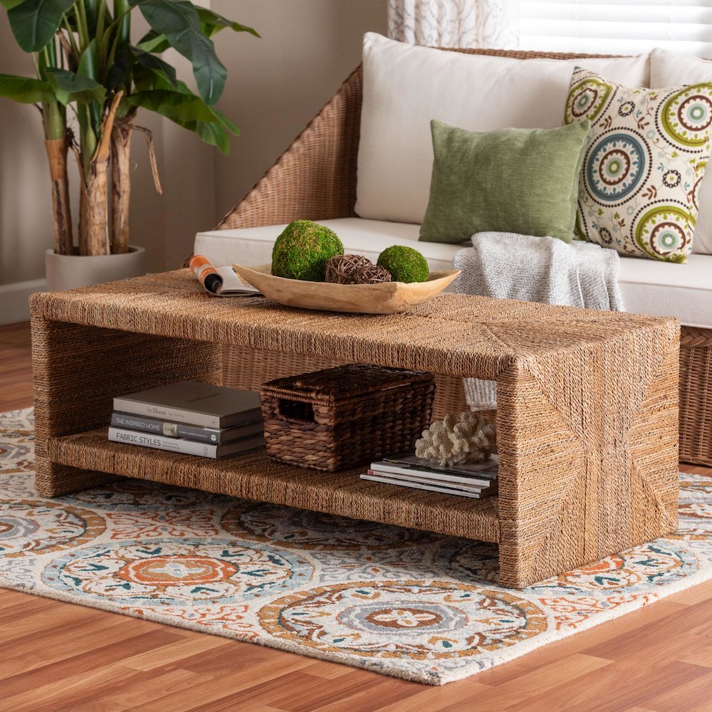 Liza Rectangle Seagrass Coffee Table - Handwoven Natural Fiber Frame