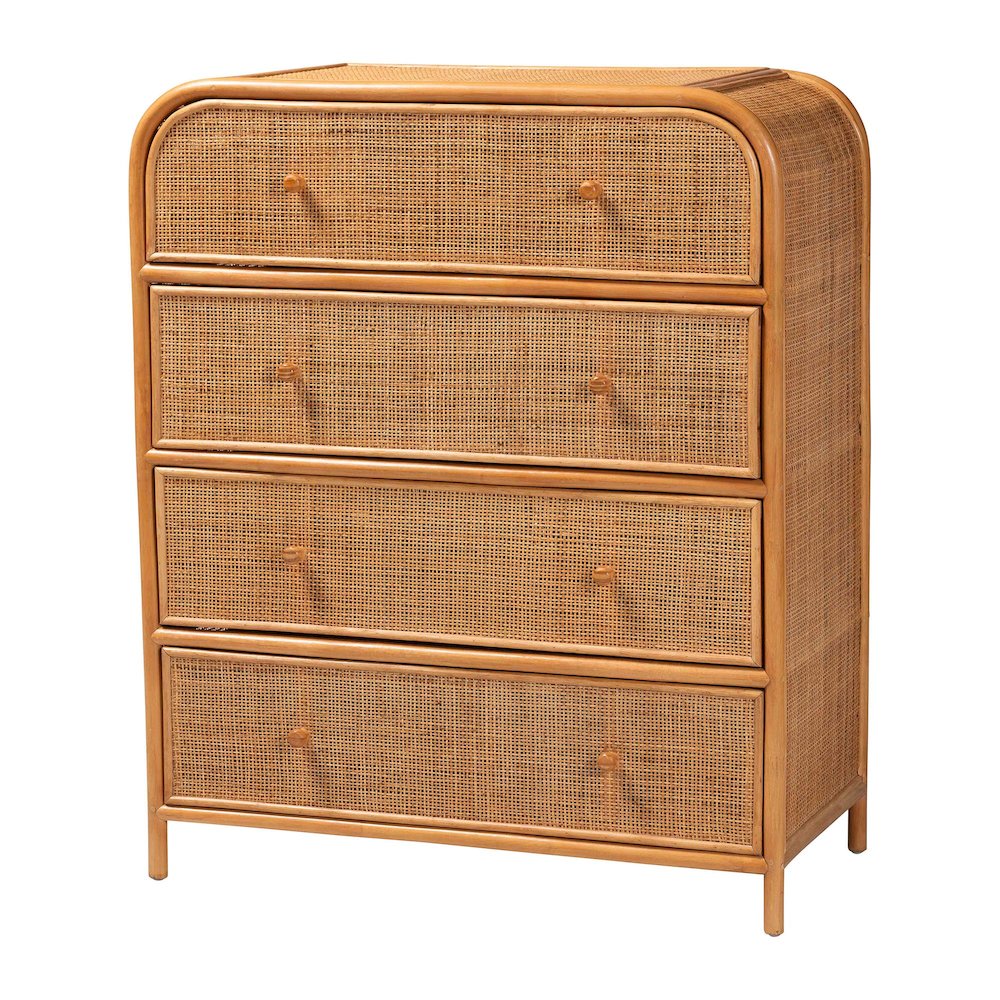 Sampit Natural Rattan 4-Drawer Storage Cabinet - Handwoven Cane Displaying Unit